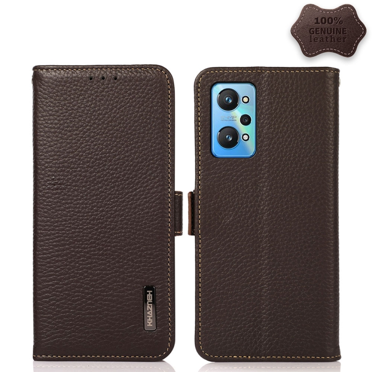 

For OPPO Realme GT Neo2 KHAZNEH Side-Magnetic Litchi Genuine Leather RFID Case(Brown)