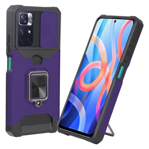 

For Xiaomi Redmi Note 11 5G China / Poco M4 Pro 5G Sliding Camera Cover Design PC + TPU Shockproof Phone Case(Purple)