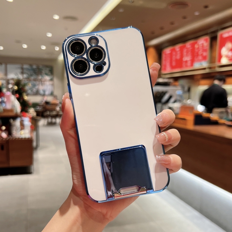 

Electroplating TPU Phone Case with Holder For iPhone 13 Pro(Blue)