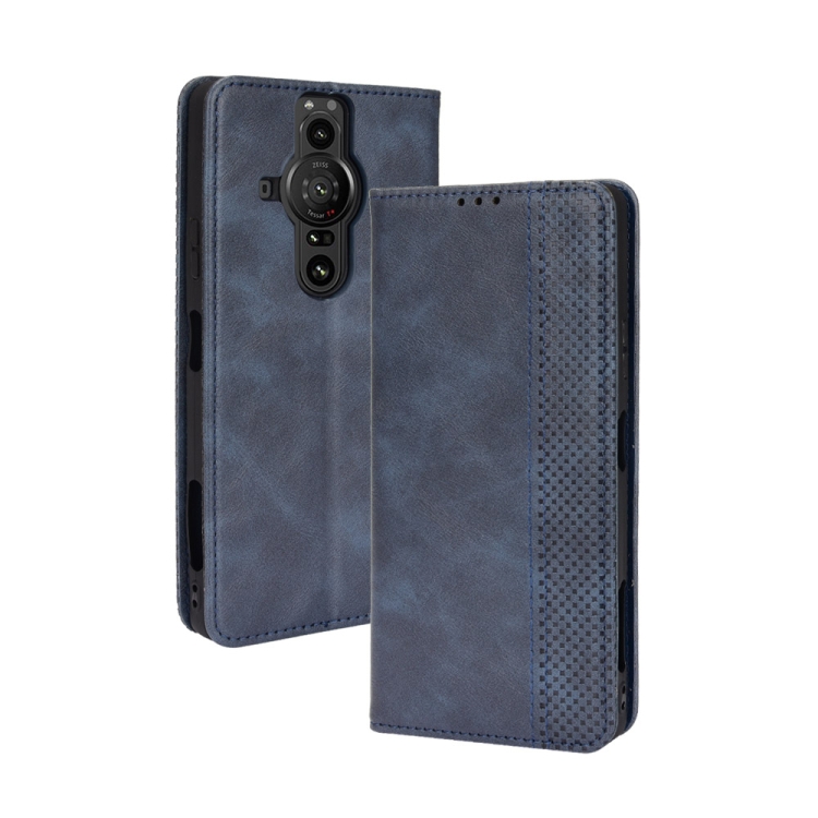 

For Sony Xperia Pro-I Magnetic Buckle Retro Texture Leather Case(Blue)