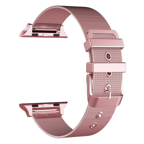 

For Apple Watch Series 7 41mm / 6 & SE & 5 & 4 40mm / 3 & 2 & 1 38mm Milanese Stainless Steel Double Buckle Watch Band(Rose Pink)