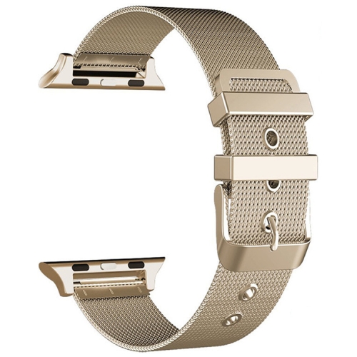 

For Apple Watch Series 7 45mm / 6 & SE & 5 & 4 44mm / 3 & 2 & 1 42mm Milanese Stainless Steel Double Buckle Watchband(Retro Gold)