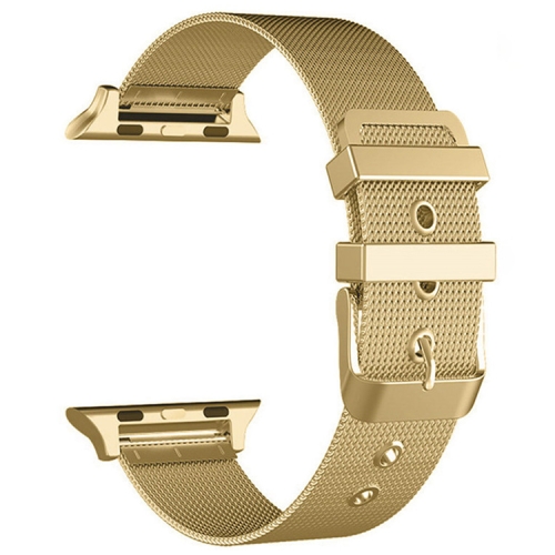 

For Apple Watch Series 7 45mm / 6 & SE & 5 & 4 44mm / 3 & 2 & 1 42mm Milanese Stainless Steel Double Buckle Watchband(Gold)
