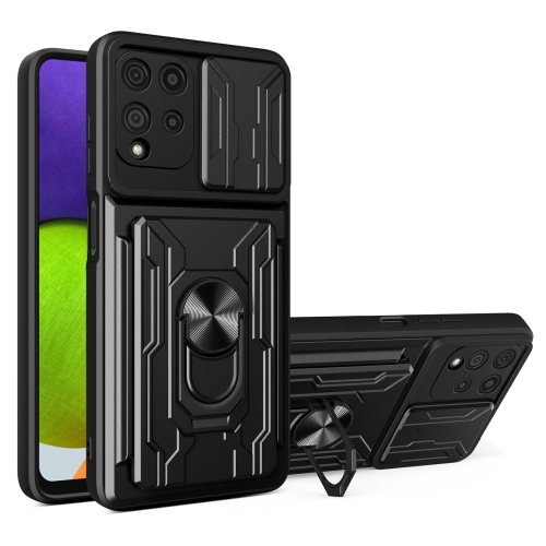 

For Samsung Galaxy A22 4G Sliding Camshield Card Phone Case(Black)