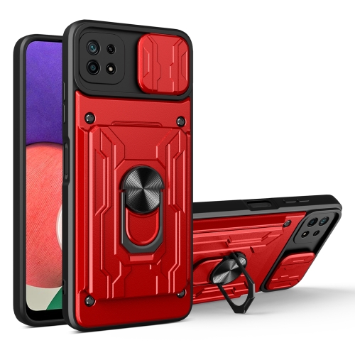 

For Samsung Galaxy A22 5G Sliding Camshield Card Phone Case(Red)