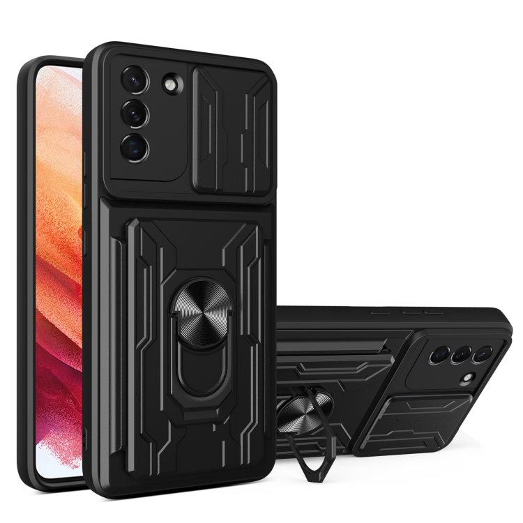 

For Samsung Galaxy S21 5G Sliding Camshield Card Phone Case(Black)