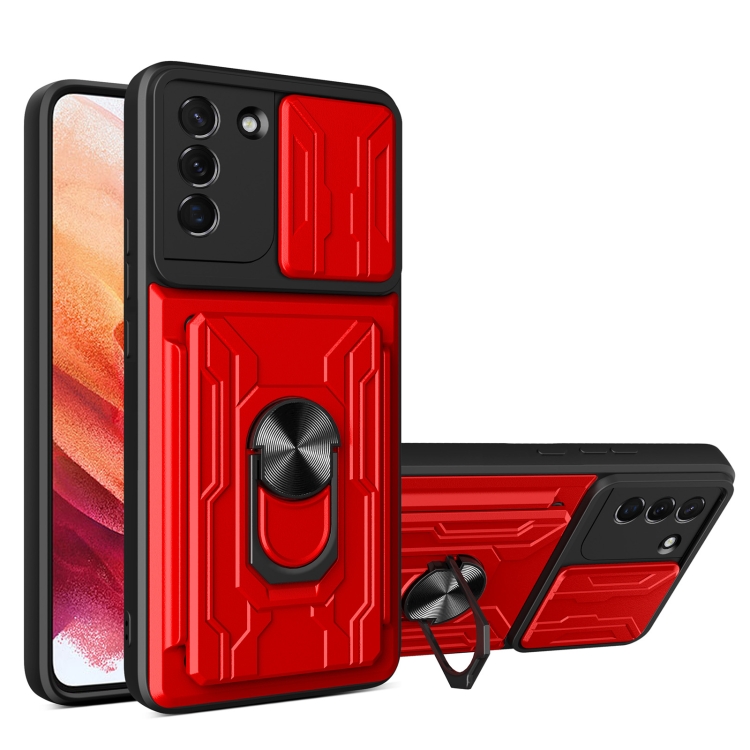 

For Samsung Galaxy S21+ 5G Sliding Camshield Card Phone Case(Red)