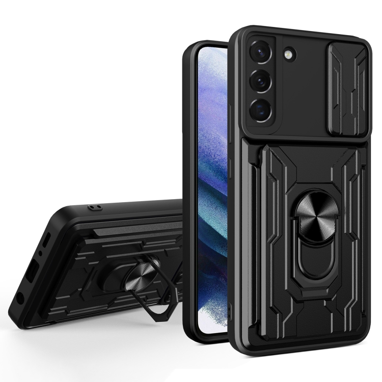 

For Samsung Galaxy S22+ 5G Sliding Camshield Card Phone Case(Black)