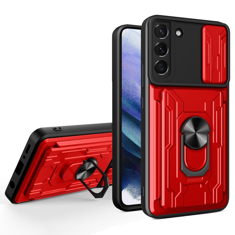 

For Samsung Galaxy S22+ 5G Sliding Camshield Card Phone Case(Red)