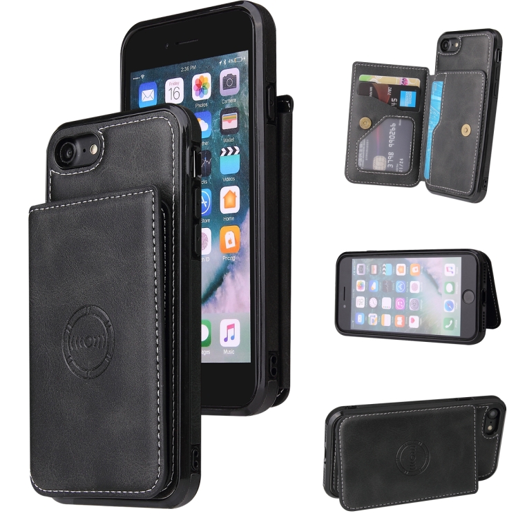 

For iPhone SE 2022 / SE 2020 / 8 / 7 Calf Texture Magnetic Case(Black)