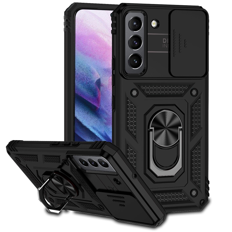 

For Samsung Galaxy S22+ 5G Sliding Camshield Holder Phone Case(Black)