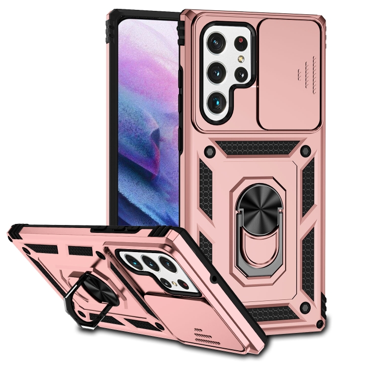 

For Samsung Galaxy S22 Ultra 5G Sliding Camshield Holder Phone Case(Rose Gold)