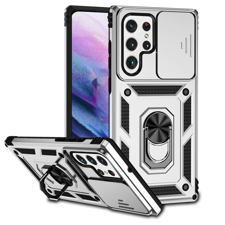 

For Samsung Galaxy S22 Ultra 5G Sliding Camshield Holder Phone Case(Silver)
