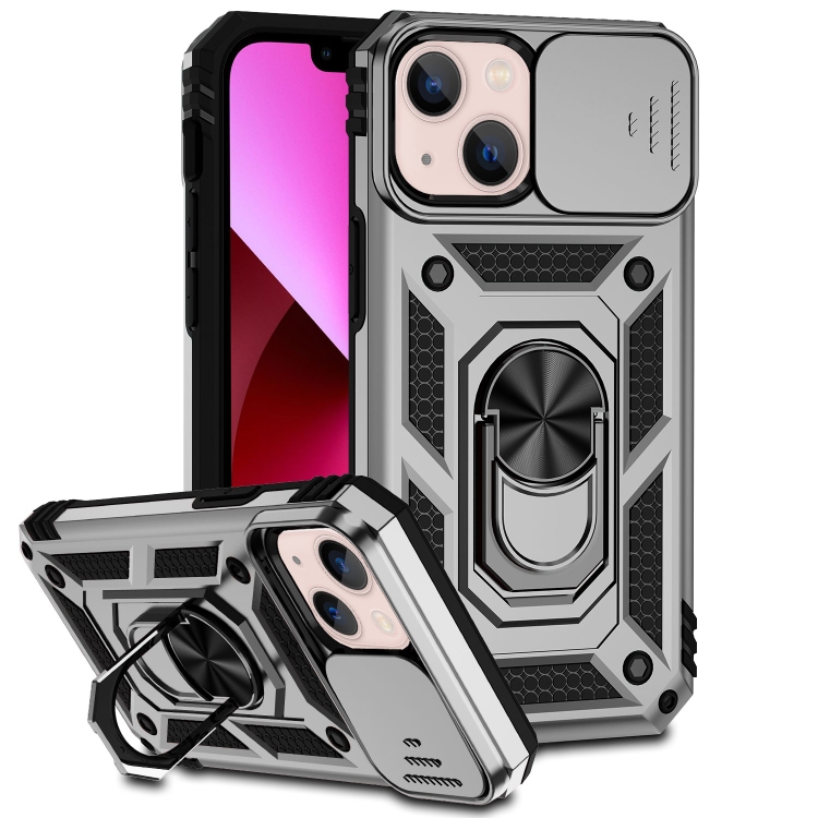 

Sliding Camshield Holder Phone Case For iPhone 13 mini(Silver)
