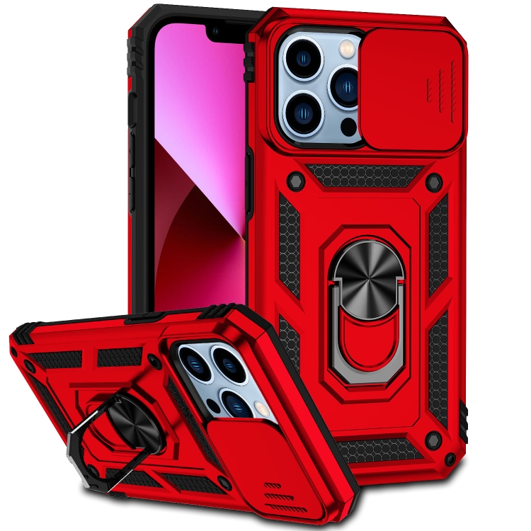 

For iPhone 13 Pro Sliding Camshield Holder Phone Case (Red)
