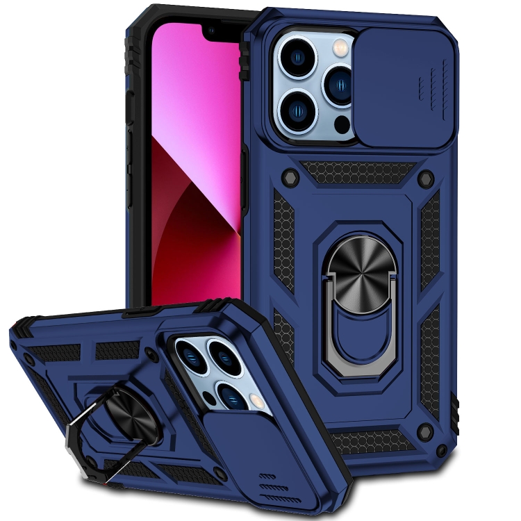 

For iPhone 13 Pro Sliding Camshield Holder Phone Case (Blue)