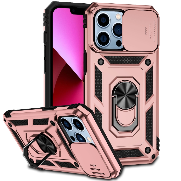 

For iPhone 13 Pro Max Sliding Camshield Holder Phone Case (Rose Gold)