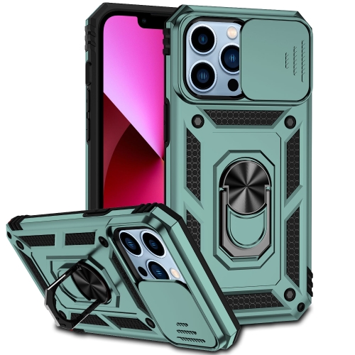 

For iPhone 13 Pro Max Sliding Camshield Holder Phone Case (Dark Green)