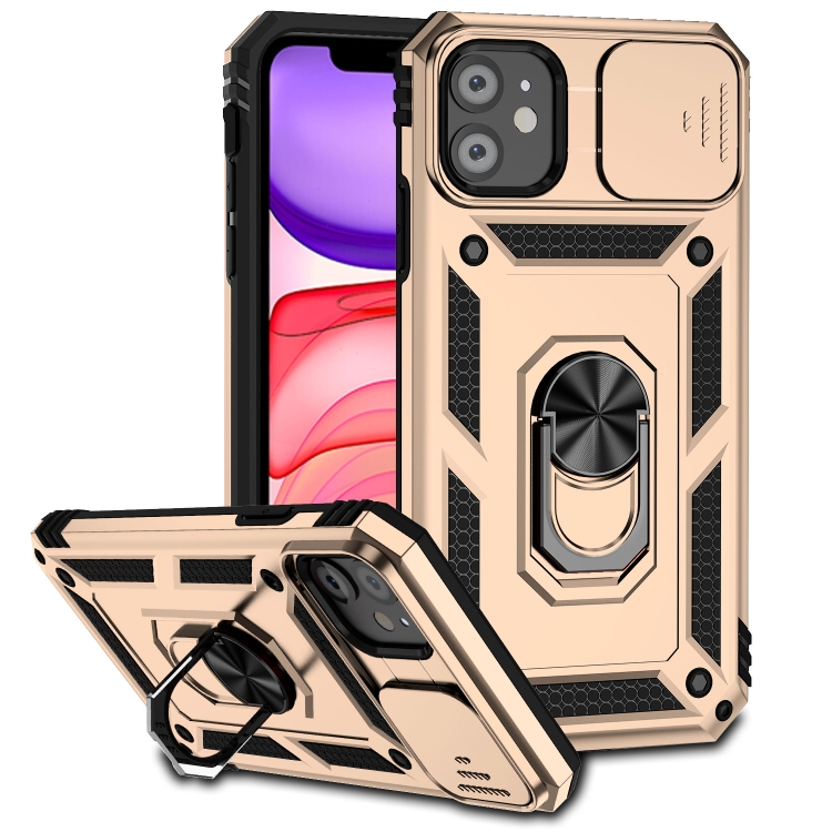 

Sliding Camshield Holder Phone Case For iPhone 11(Gold)