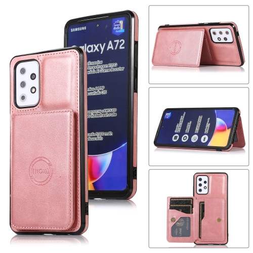 

For Samsung Galaxy A72 5G Calf Texture Magnetic Card Bag PU Phone Case(Rose Gold)