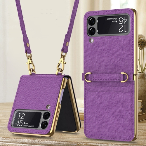 For Samsung Galaxy Z Flip3 5G GKK Plating + Leather Phone Case with Strap(Purple)