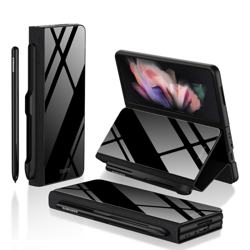 For Samsung Galaxy Z Fold3 5G GKK Flip Tempered Glass Phone Case with Pen Slot(Black)