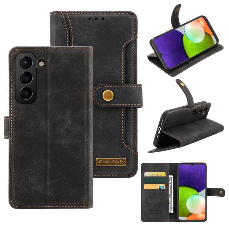 

For Samsung Galaxy S22 5G Copper Buckle Leather Phone Case(Black)