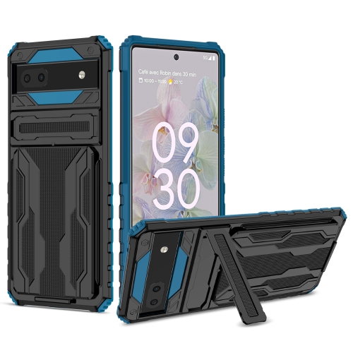 For Google Pixel 6a Armor Card PC + TPU Phone Case(Blue)