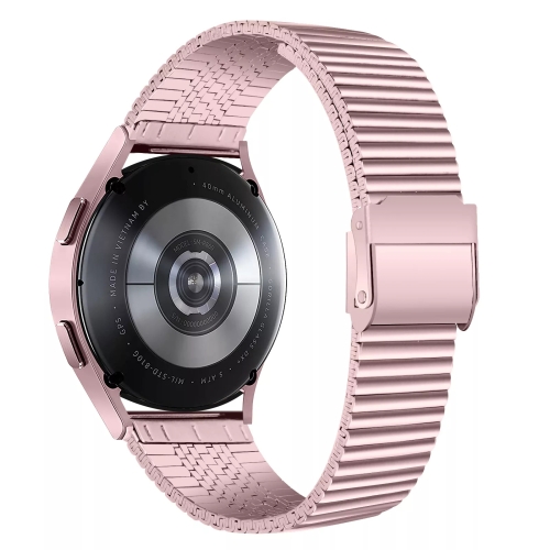 

For Samsung Galaxy Watch4 44mm Double Safety Buckle Steel Watch Band(Rose Pink)