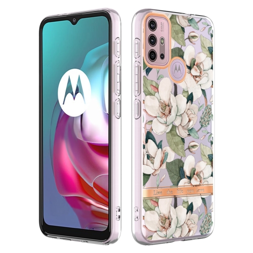 

For Motorola Moto G30 / G20 / G10 / G10 Power Flowers and Plants Series IMD TPU Phone Case(Green Gardenia)