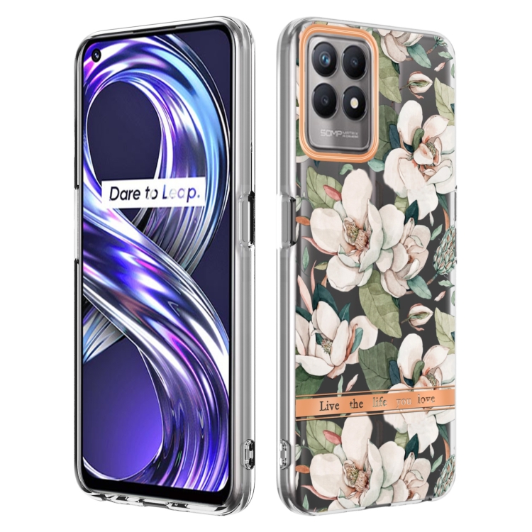 

For OPPO Realme 8i Flowers and Plants Series IMD TPU Phone Case(Green Gardenia)