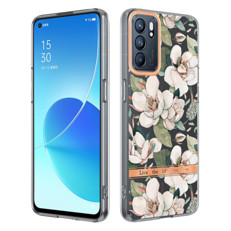 

For OPPO Reno6 5G Flowers and Plants Series IMD TPU Phone Case(Green Gardenia)