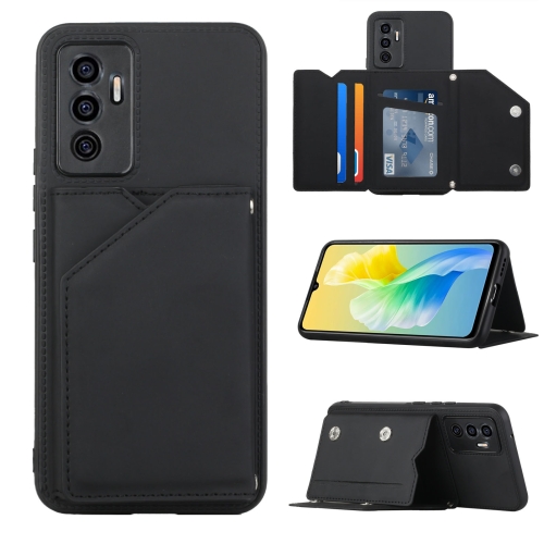 

For vivo S10e / V23e Skin Feel PU + TPU + PC Phone Case with Card Slots(Black)