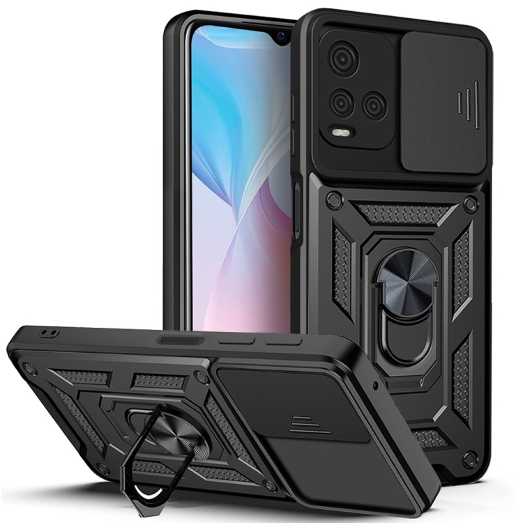 

For vivo Y21s Sliding Camera Cover TPU+PC Phone Case(Black)