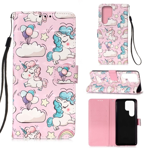 

For Samsung Galaxy S22 Ultra 5G 3D Painting Flip Leather Case with Holder(Pink Pony)