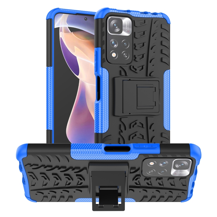 

For Xiaomi Redmi Note 11 Pro (China) Tire Texture TPU + PC Phone Case with Holder(Blue)