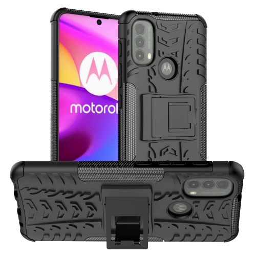 

For Motorola Moto E40 Tire Texture TPU + PC Phone Case with Holder(Black)