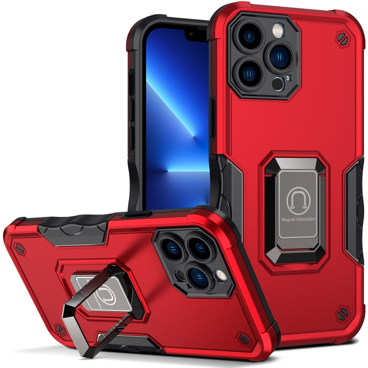 

Ring Holder Non-slip Armor Phone Case For iPhone 13 Pro(Red)