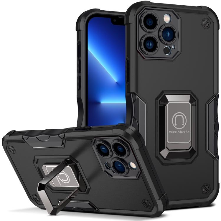 

Ring Holder Non-slip Armor Phone Case For iPhone 13 Pro(Black)