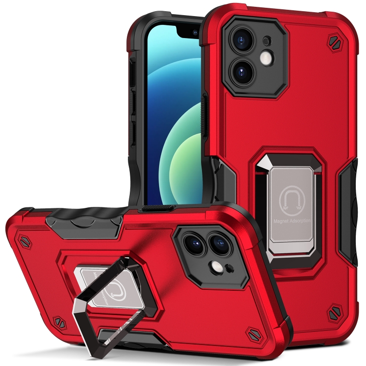 

Ring Holder Non-slip Armor Phone Case For iPhone 12 mini(Red)