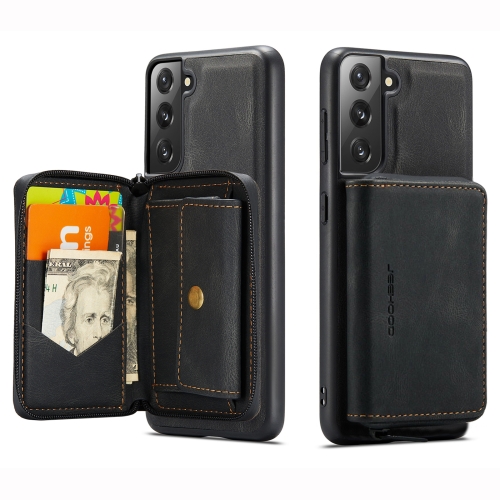 For Samsung Galaxy S22 5G JEEHOOD Magnetic Zipper Horizontal Flip Phone Leather Case(Black)
