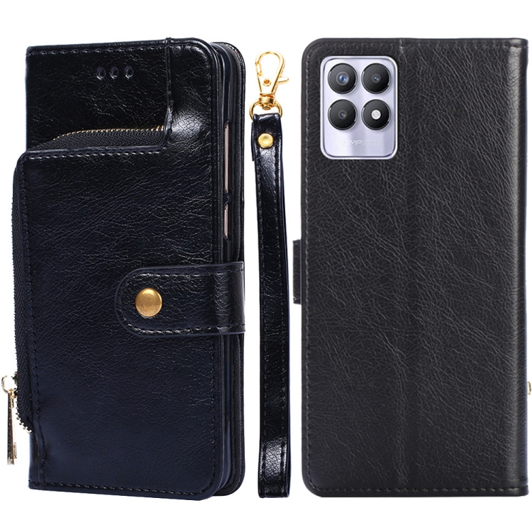 

For OPPO Realme 8i Zipper Bag Leather Phone Case(Black)
