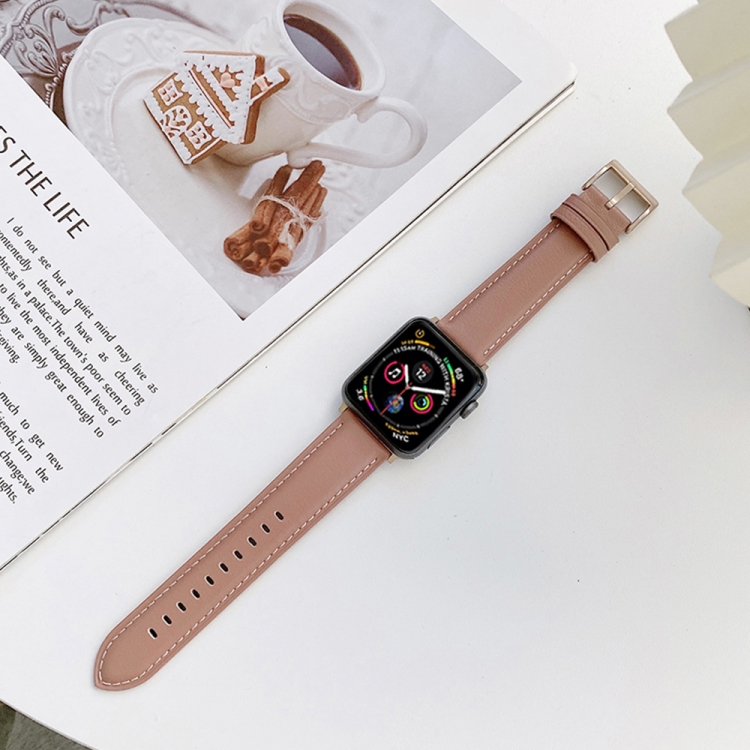 

Genuine Leather Watch Band For Apple Watch Series 7 41mm / 6&SE&5&4 40mm / 3&2&1 38mm(Light Pink)