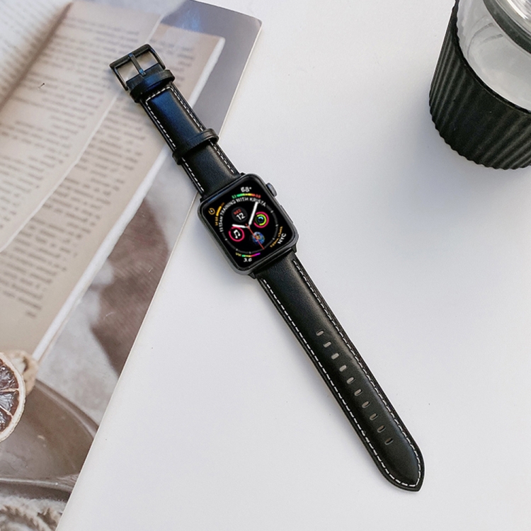 

Genuine Leather Watch Band For Apple Watch Series 7 45mm / 6&SE&5&4 44mm / 3&2&1 42mm(Black)