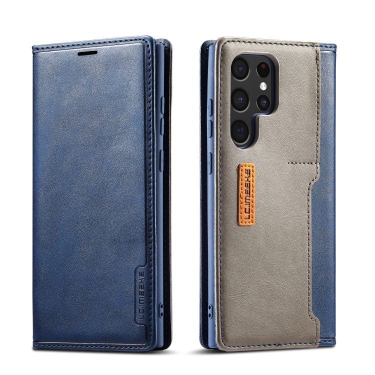 

For Samsung Galaxy S22 Ultra 5G LC.IMEEKE LC-001 Series PU + TPU Color Matching Frosted Leather Phone Case(Blue)