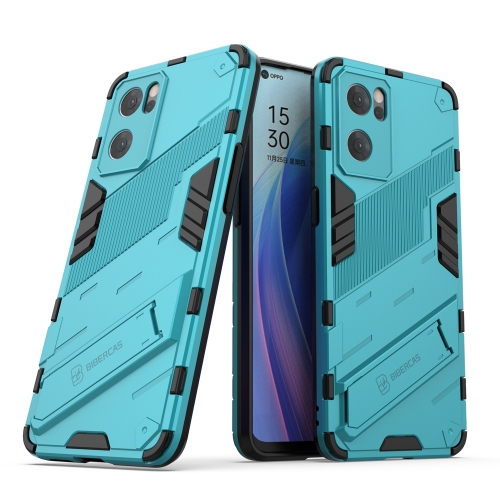 

For OPPO Reno7 5G China Punk Armor 2 in 1 PC + TPU Shockproof Phone Case with Invisible Holder(Blue)