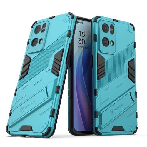 

For OPPO Reno7 Pro 5G Punk Armor 2 in 1 PC + TPU Shockproof Phone Case with Invisible Holder(Blue)