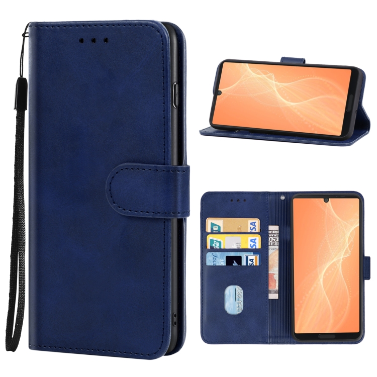 

For Sharp Aquos Sense 4 Leather Phone Case(Blue)