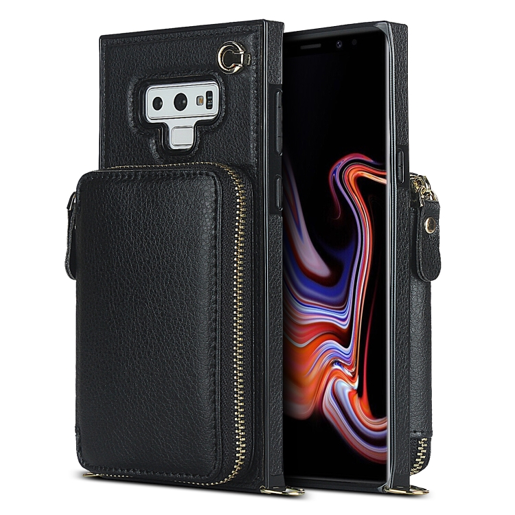

For Samsung Galaxy Note9 Cross-body Zipper Big Wallet Bag Square Phone Case(Black)