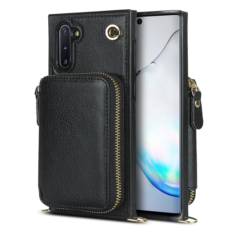 

For Samsung Galaxy Note10 Cross-body Zipper Big Wallet Bag Square Phone Case(Black)